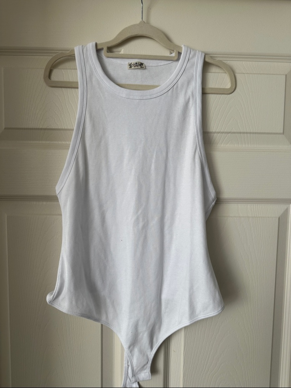 Free People White Sleeveless Ribbed Bodysuit Tank